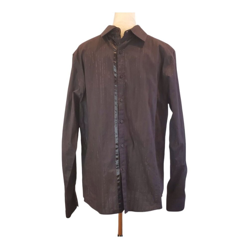 GUESS Mens Vintage Western Shirt Black Metallic & Satin Long-sleeve Shirt
